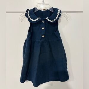 Cozy Pixies Navy Blue Muslin Collared Dress Size 2-3yr